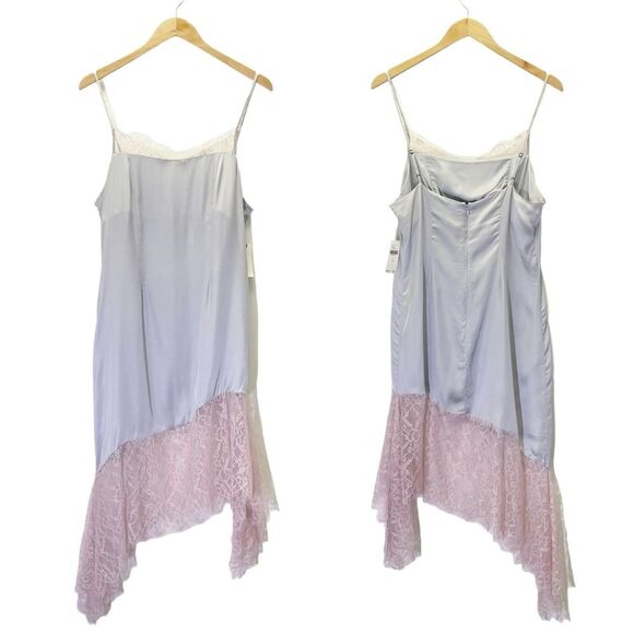 NWT Anthropologie Lace-Trimmed Asymmetrical Midi Slip Dress Gray Pink Size 8 NEW - Picture 5 of 16
